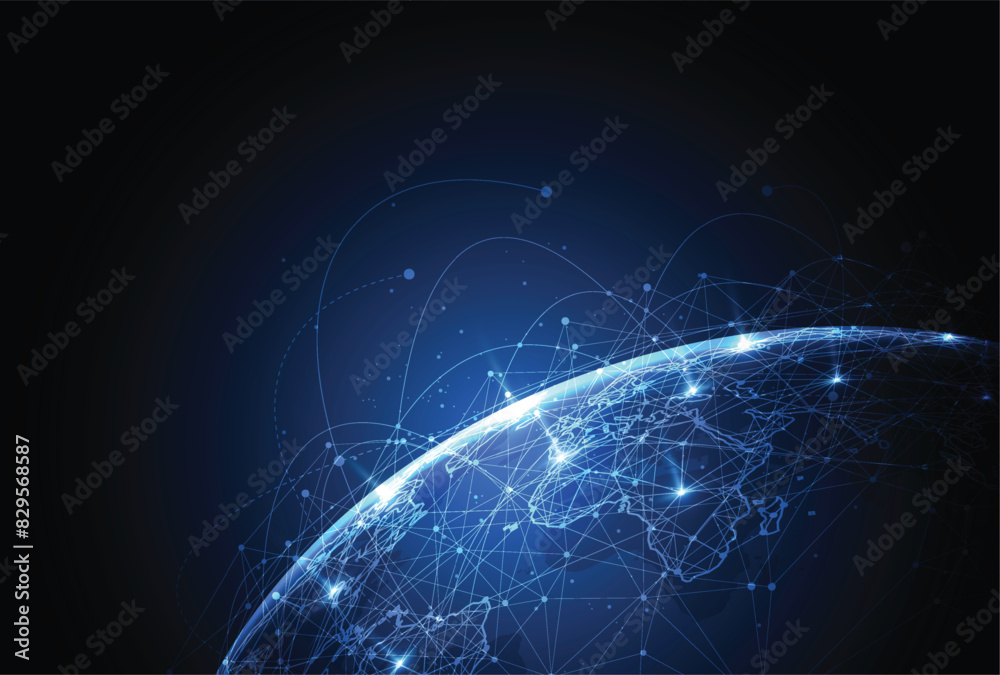 Poster global network connection. world map point and line composition concept of global business. vector i