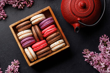 Colorful macaroons, arranged in a delightful display of vibrant hues