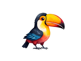 Colorful watercolor cute Toucan illustration on a white background