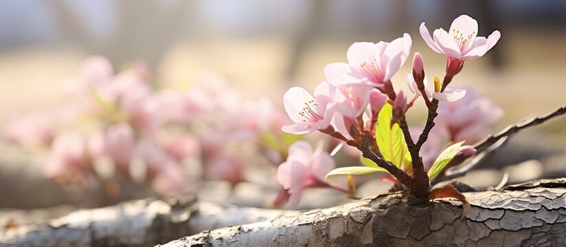 A close up photo of tree blooms unfolding on the first day of spring showcasing a fresh start and potential growth with copy space image