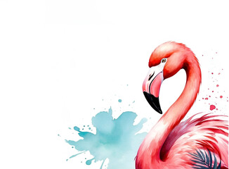 Naklejka premium Colorful watercolor cute Flamingo on a white background, copy space