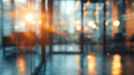 Fototapeta premium Blurred image of a workplace that is a clear glass room. Ai generate.