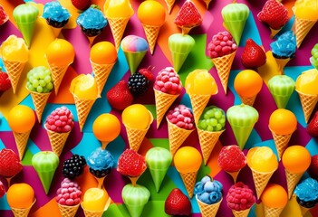 Obraz premium delicious homemade ice cream scoops waffle sweet treats summer desserts, cones, creamy, frozen, refreshing, vanilla, chocolate, flavors, toppings, sprinkles