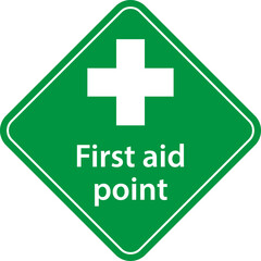 Obraz premium First aid post box point green sign