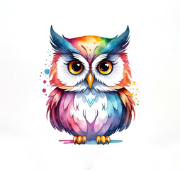 Fototapeta premium Colorful watercolor cute Owl portrait illustration on a white background