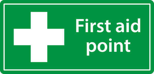 First aid post box point green sign