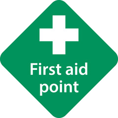 First aid post box point green sign