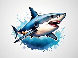 Colorful watercolor cute Shark portrait illustration on a white background