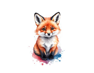 Obraz premium Colorful watercolor cute Red fox portrait illustration on a white background