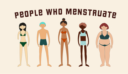 Illustration Set with Outlines -- Racially Diverse People who Menstruate Including an Amputee and Trans Individuals
