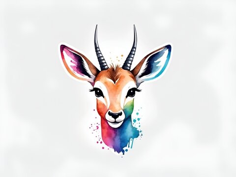 Colorful watercolor cute Gazelle head illustration on a white background