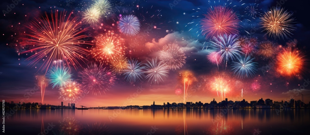 Canvas Prints A striking display of beautiful fireworks creating an impressive scene with a vibrant burst of colors against the night sky forming a perfect copy space image