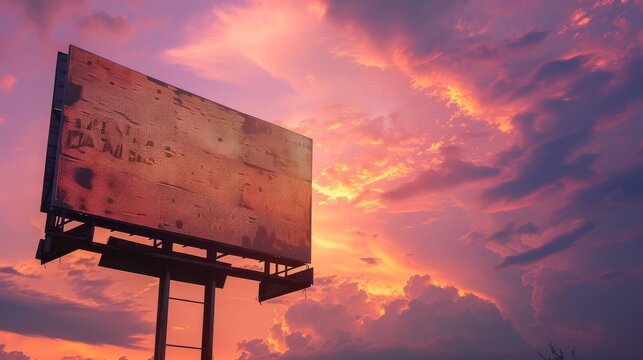 Marketing billboard template, Blank billboard with sunset background.
