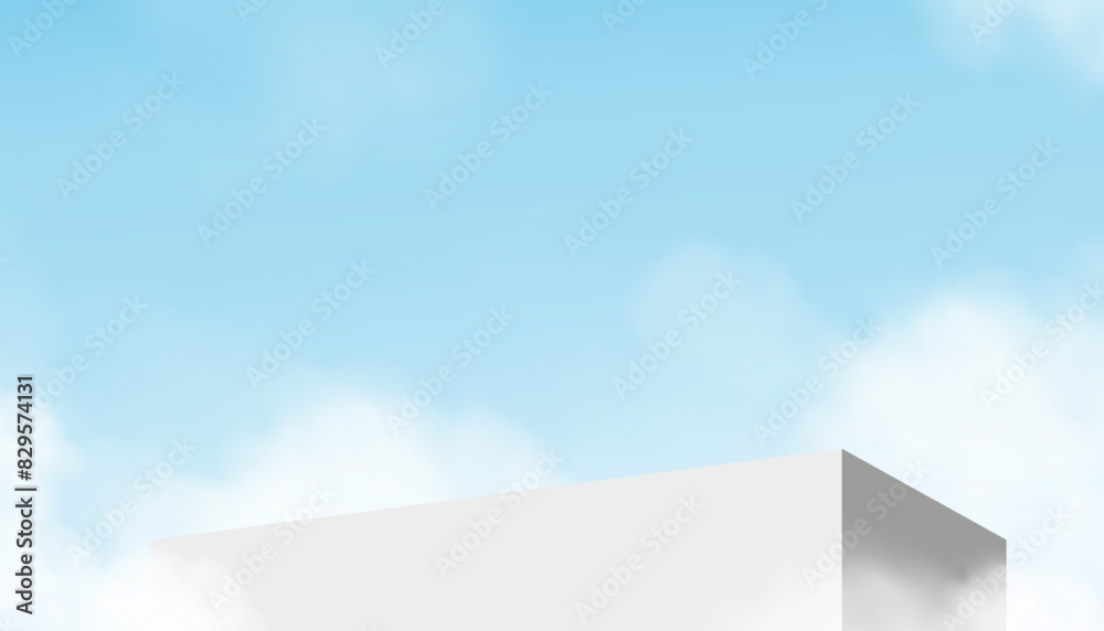 Aufkleber sky blue,cloud background with 3d white,grey product podium display,vector template banner abstract 