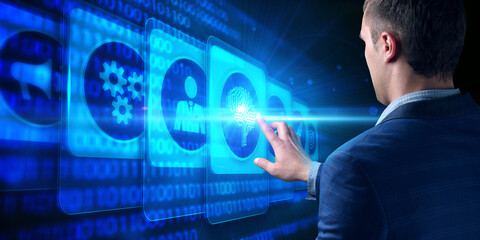 Artificial intelligence (AI), machine learning and modern computer technologies concepts.