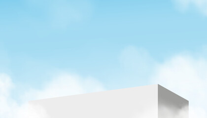 Sky Blue,Cloud Background with 3D White,Grey Product Podium Display,Vector Template banner abstract composition minimal design of showcase mockup scene backdrop present for cosmetic product