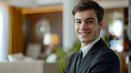 Happy Young Hotel Manager Exemplifying Excellence in Service