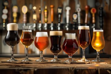 Assortment of beer glassware arranged on a table