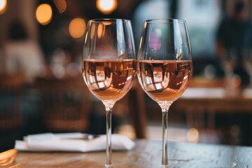 Sipping on rosй: two glasses of pink wine awaiting to be savored on a table