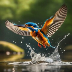 kingfisher diving into the water to catch fish
