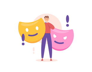 cunning man illustration concept. hypocritical human. two-faced man. have evil intentions. has evil intentions behind the good. illustration concept design. graphic elements