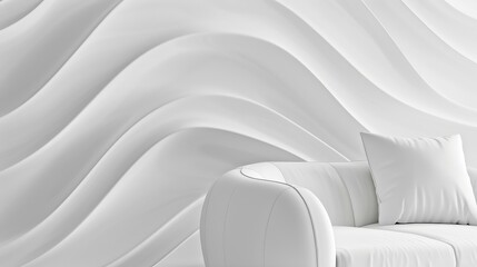 Pure white wave forms merge seamlessly with a clean backdrop, presenting a minimalist and sophisticated visual