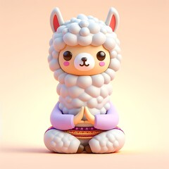 cute llama alpaca meditation yoga cartoon, 3d  Generative AI