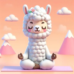 Fototapeta premium cute llama alpaca meditation yoga cartoon, 3d Generative AI