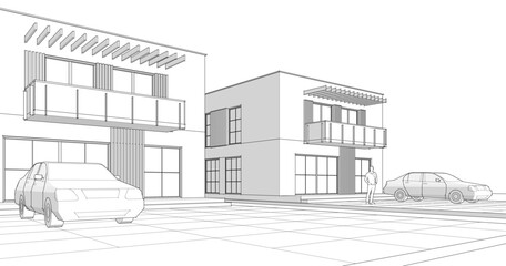 Fototapeta premium residential modern architecture 3d illustration