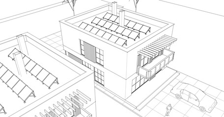 residential modern architecture 3d illustration