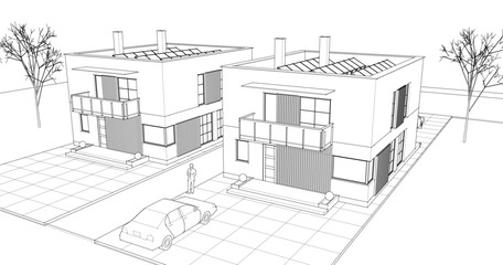 residential modern architecture 3d illustration