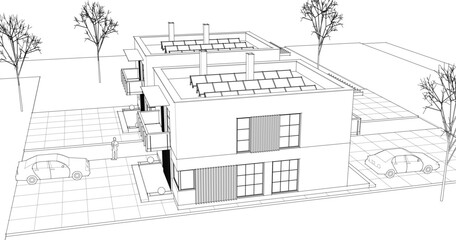 residential modern architecture 3d illustration