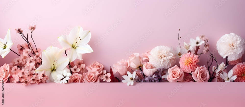 Canvas Prints gorgeous flowers set against a soft pastel pink backdrop with available copy space image
