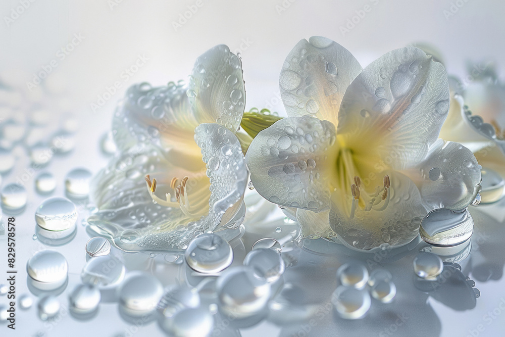 Poster Fresh white flower with water drop