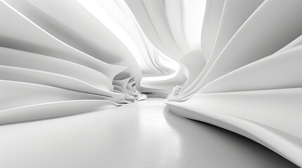 White wave-like forms merge effortlessly with a clean, pristine backdrop, embodying minimalist aesthetics.