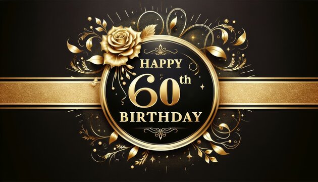 Elegant gold and black 60th birthday design with floral accents, perfect for milestone events