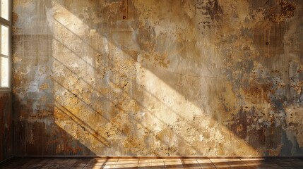 Empty grunge wall in a living room, bathed in daylight, showcasing ancient textures