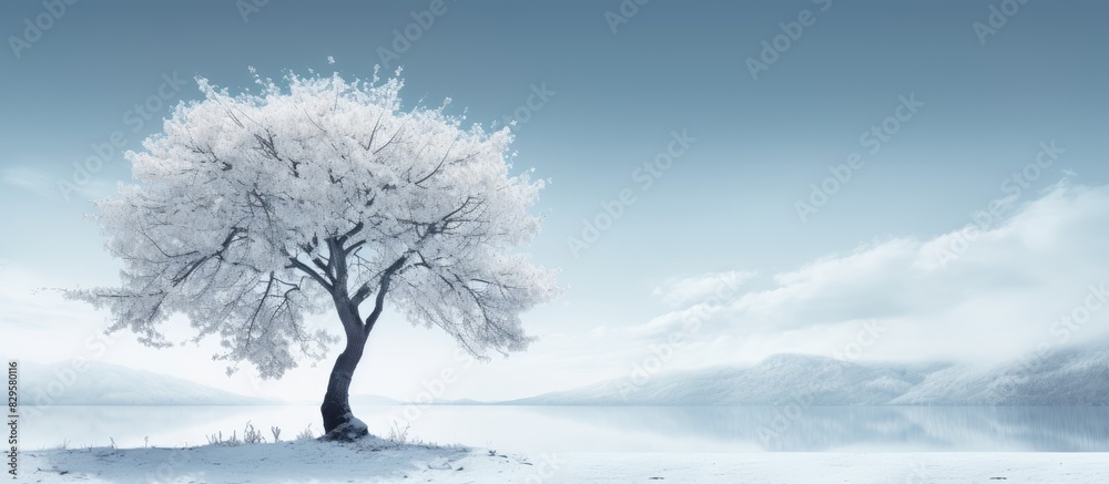 Sticker the elegant white tree gracefully arching with a serene backdrop for a copy space image
