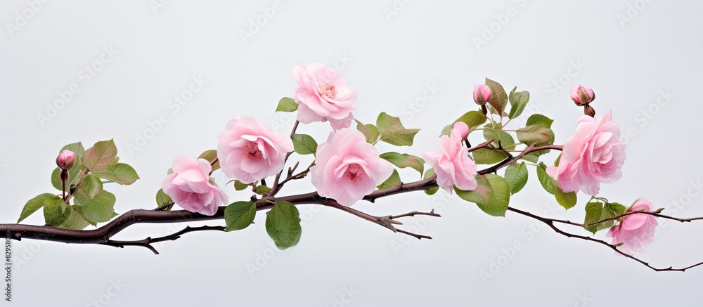 Canvas Prints A branch is brimming with stunning pink rose blooms creating a captivating copy space image