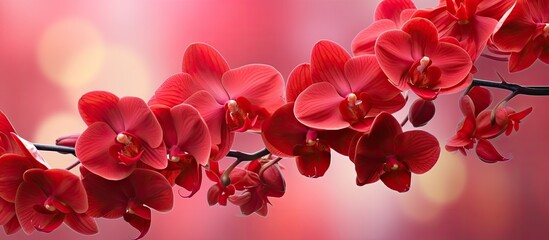 Obraz na płótnie Canvas Close up of vibrant red orchids with copy space image
