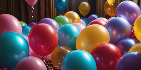 Birthday Celebration. Bunch of Colorful Balloons . A cluster of brightly colored balloons, including red, yellow, blue, and green. 