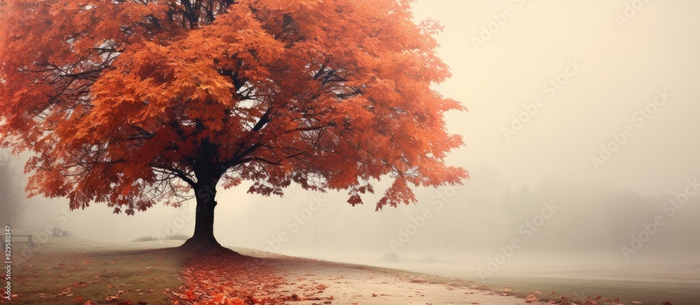 Canvas Prints autumnal tree with colorful leaves lining a dusty pathway a serene scene for a peaceful stroll with 