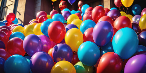 Birthday Celebration. Bunch of Colorful Balloons . A cluster of brightly colored balloons, including red, yellow, blue, and green. 