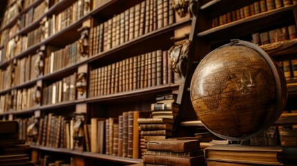 Old library interior, library books.