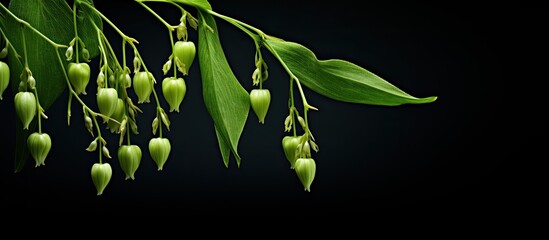Fototapeta premium Underripe berries of Polygonatum odoratum also named Scented Solomon s seal with copy space image