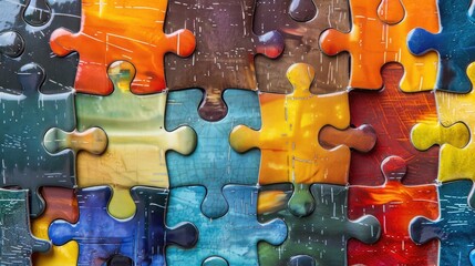 A close-up of a colorful mosaic of puzzle pieces coming together, symbolizing the integration of diverse perspectives and talents in creating a harmonious and inclusive workplace culture