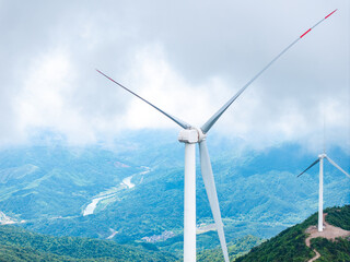 Aerial photography of wind farm on the mountain