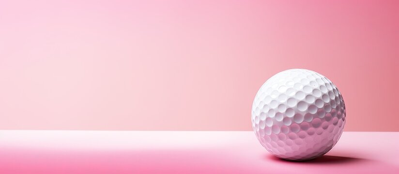 Golf ball on a pink background with copy space image for a feminine golfer theme