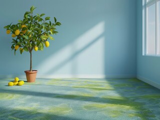 small empty room There is a lemon tree in the pot. The rooms are simple but nice.