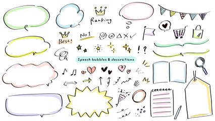 A simple and stylish hand-drawn illustration with marker pen speech bubbles and decorations. / マーカーペンの吹き出しと装飾あしらい、シンプルでおしゃれな手描きのイラスト